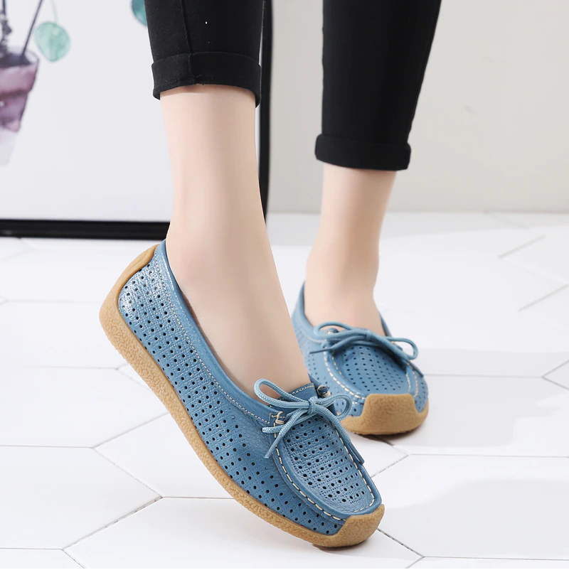 leather loafer shoes color blue size 7 for women