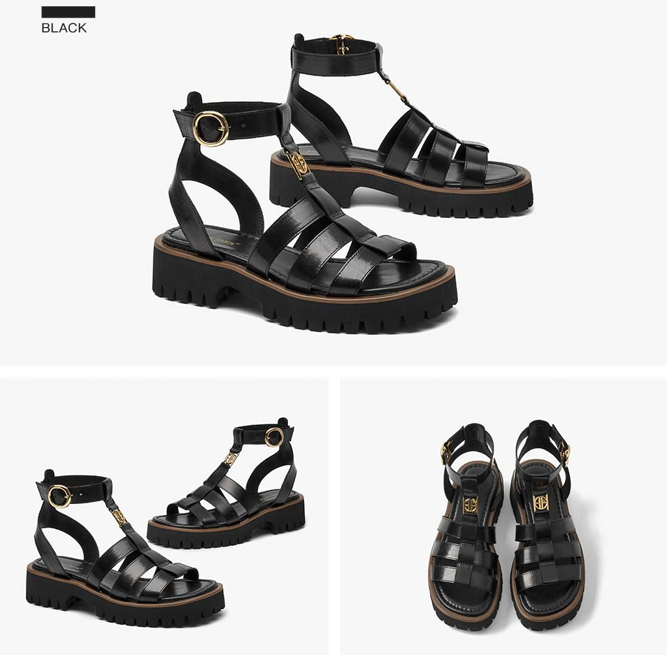 leather sandals color black size 6 for women