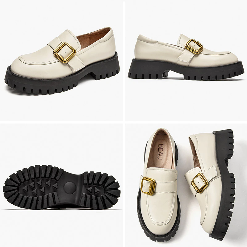 office platform loafer shoes color beige size 7 for women