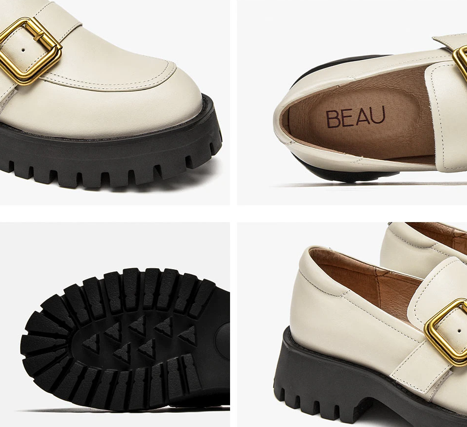 round toe platform loafer shoes color beige size 7.5 for women