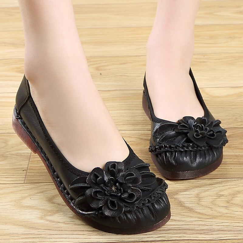 Leather Flat Shoes Color Black Size 5.5 for Women