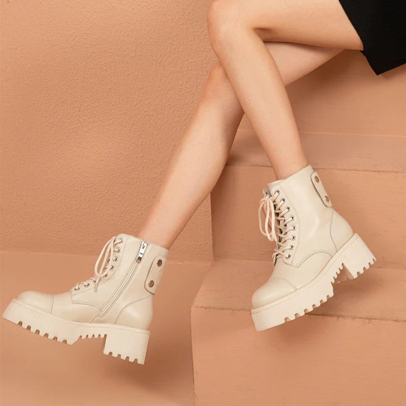 Lace Up Boots Color Beige Size 8 for Women