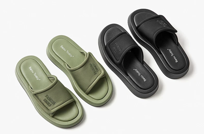 summer slipper color green size 6.5 for women
