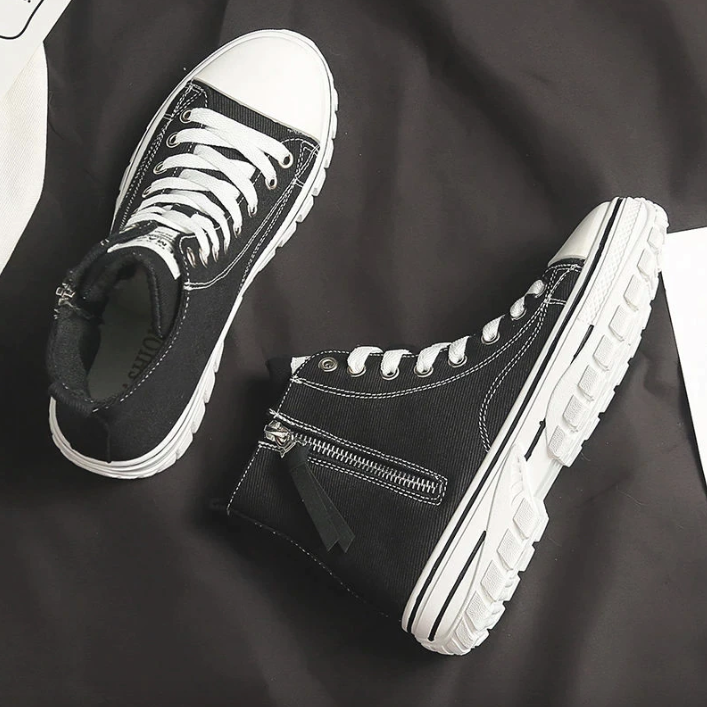 lace up zipper sneaker color black size 8 for women
