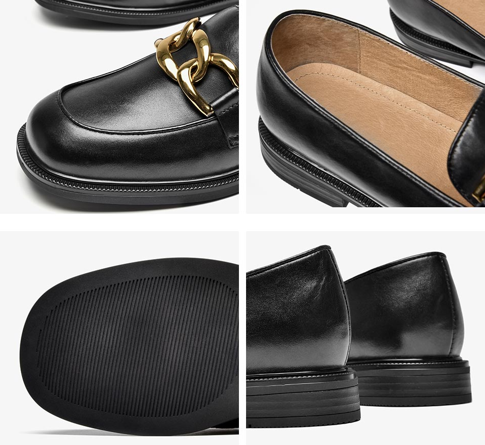 leather loafer shoes color black size 8 for women