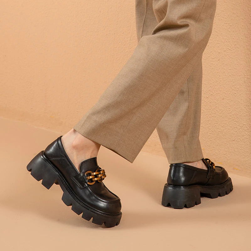 Black Platform Loafers Size 8 for Women