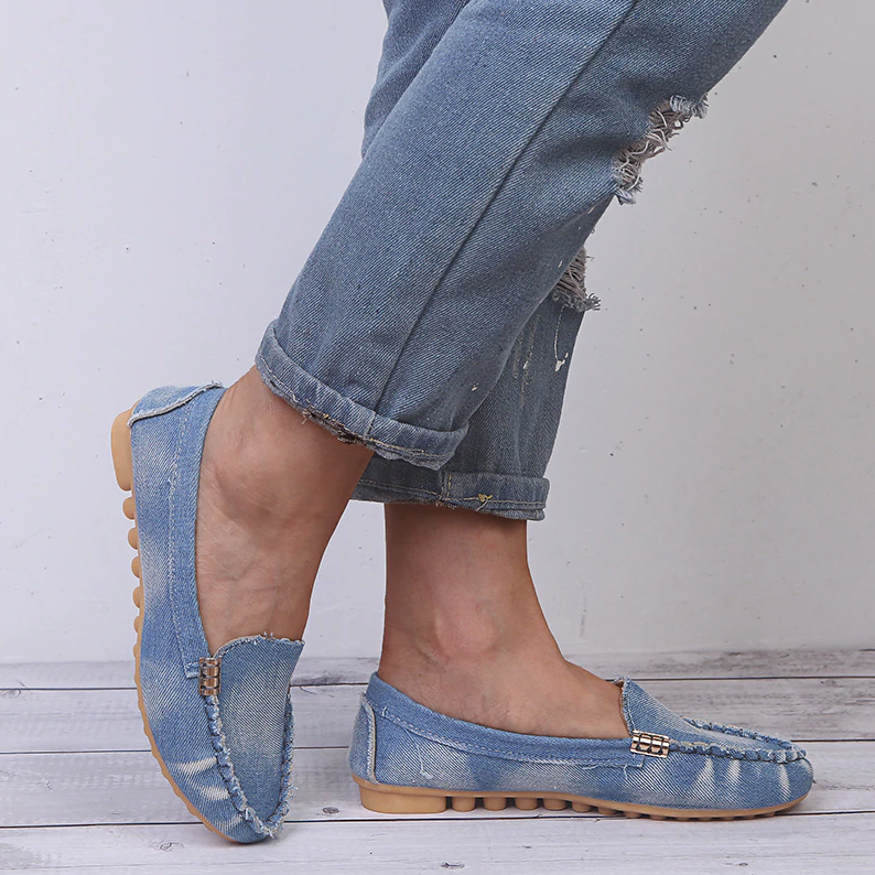 round toe loafer shoes color blue size 6 for women