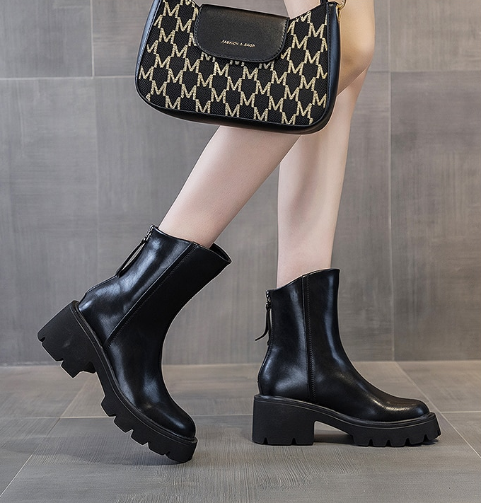 ankle zipper boots color black size 7 for women