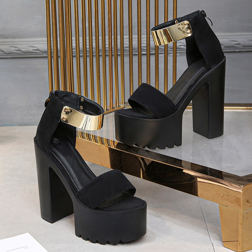 platform sandals color black size 5 for women
