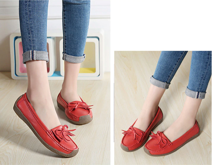 leather loafer shoes color red size 5.5 for women