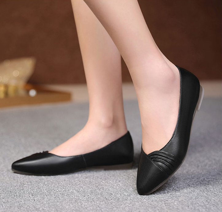 Almond Toe Flat Shoes Color Black Size 7 for women