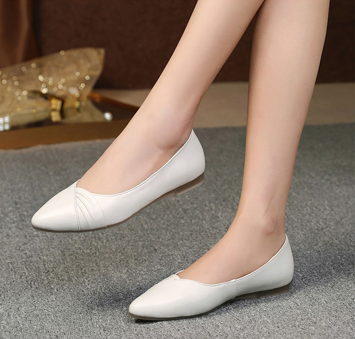 Almond Toe Flat Shoes Color Beige Size 9 for women