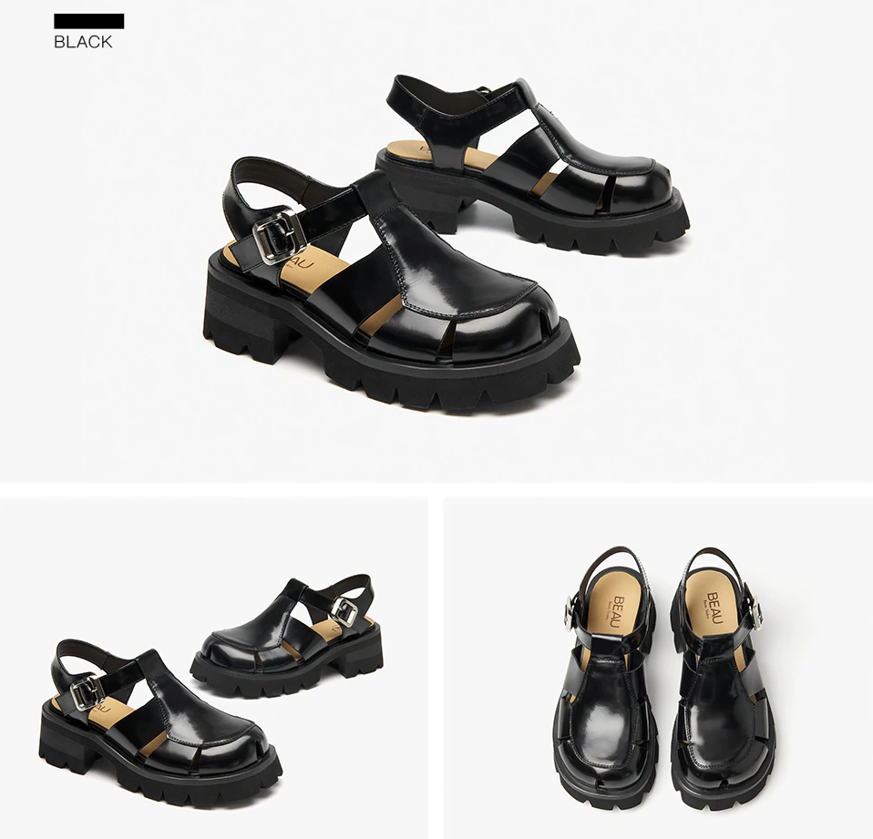 leather sandals color black size 5 for women