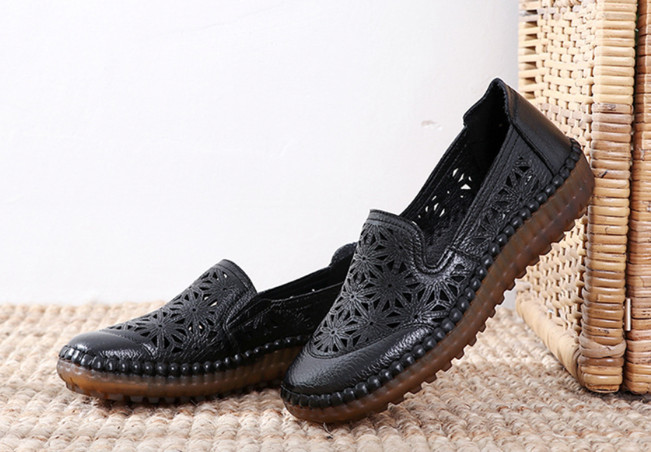 leather loafer shoes color black size 8 for women