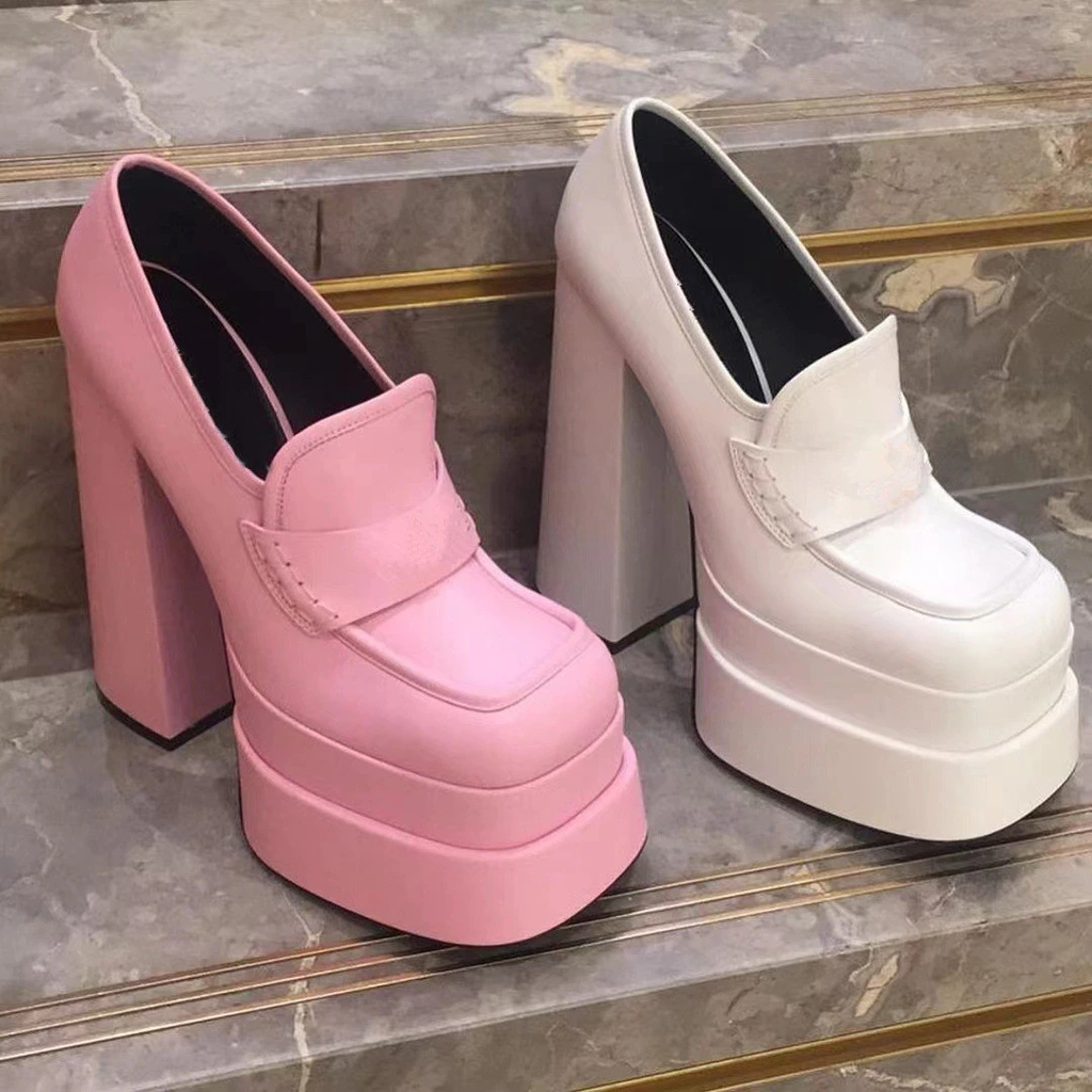 leather platform shoes color pink size 6 for women