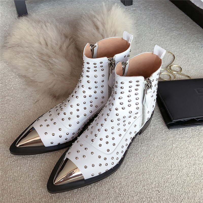 With Rivets Boots Color White Size 6 for Women