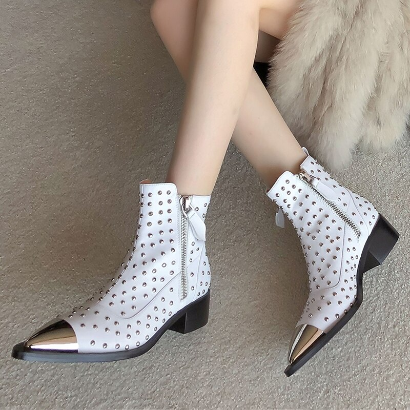 With Rivets Boots Color White Size 9 for Women