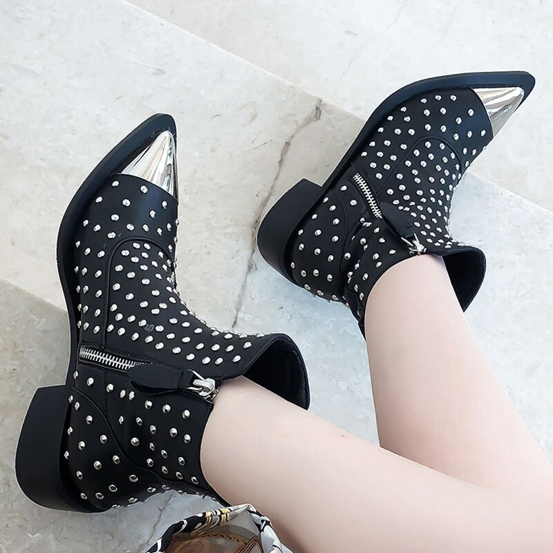 With Rivets Boots Color Black Size 7 for Women