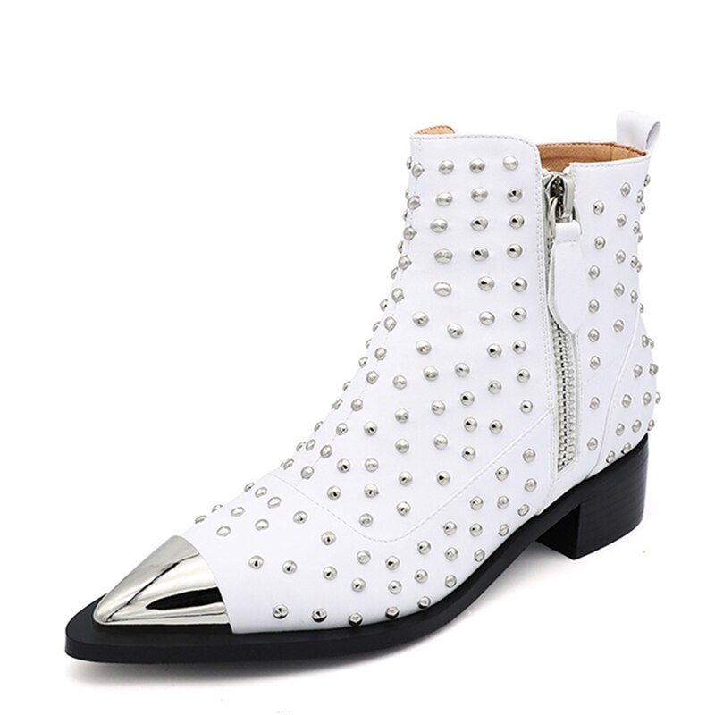 With Rivets Boots Color White Size 7 for Women