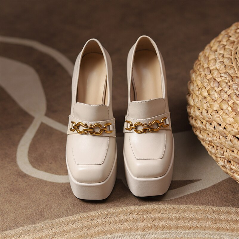 Platform Pump Shoes Color Apricot Size 5.5 for Women