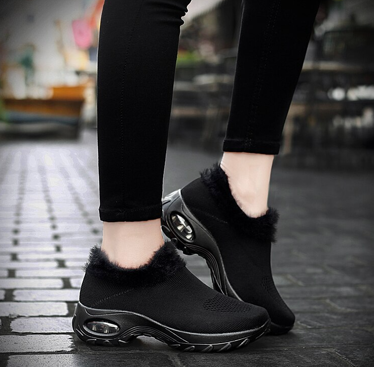 Possible Women's Plush Black Walking Shoe Socks Loafer ultra seller shoes