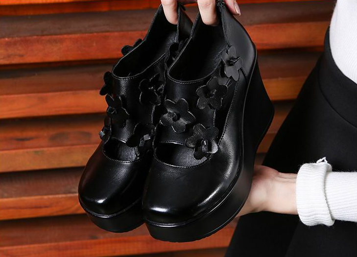 wedges platform shoes color black size 6.5 for women