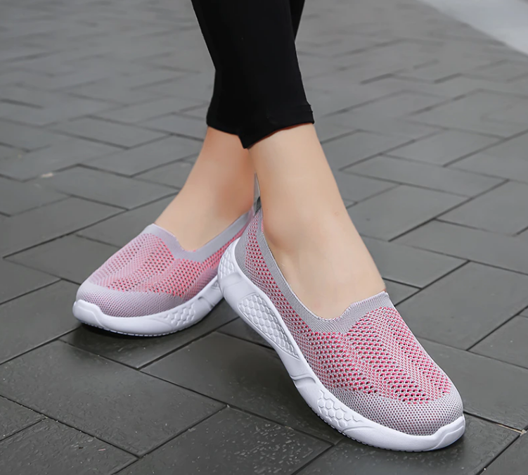 round toe slip on shoes color red size 9 for women