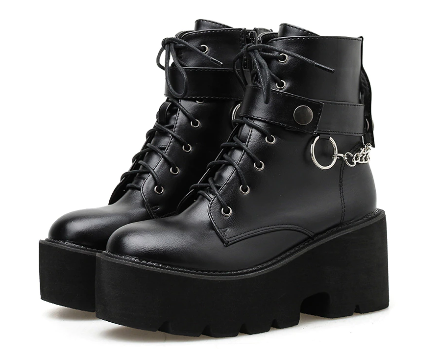 Samira Women's Black Gothic Style Platform Boots | Ultrasellershoes.com ...