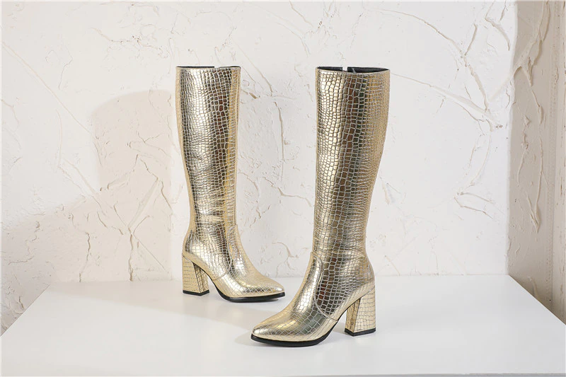 Knee High Boots Color Gold Size 7 for Women