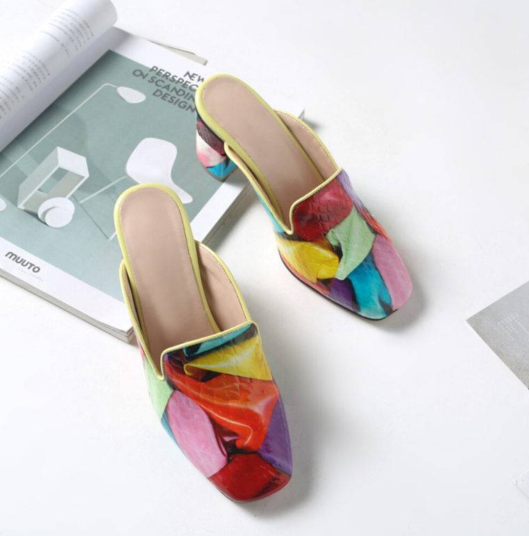 leather mules multi color size 5 for women