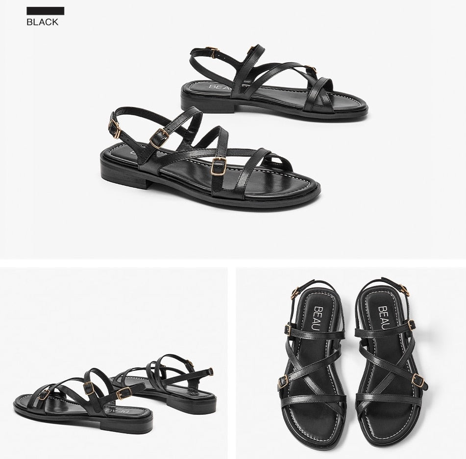 leather sandals color black size 5 for women