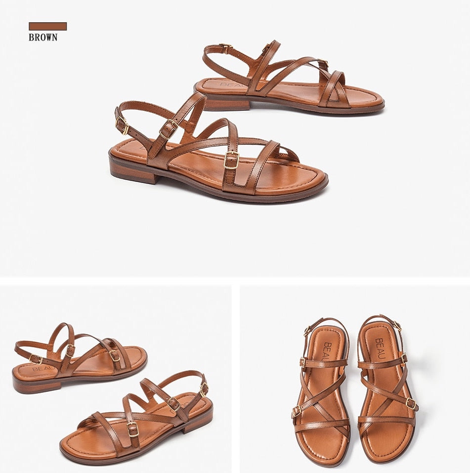 cross-strap sandals color brown size 5 for women