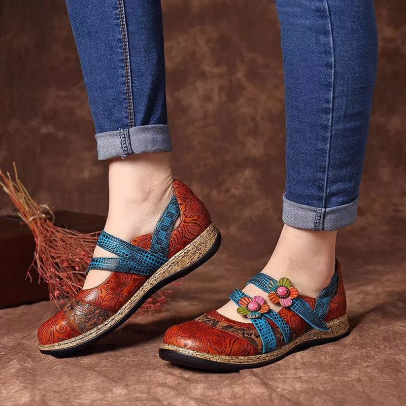 Sther Women's Floral Leather Flat Shoes | Ultrasellershoes.com – USS® Shoes