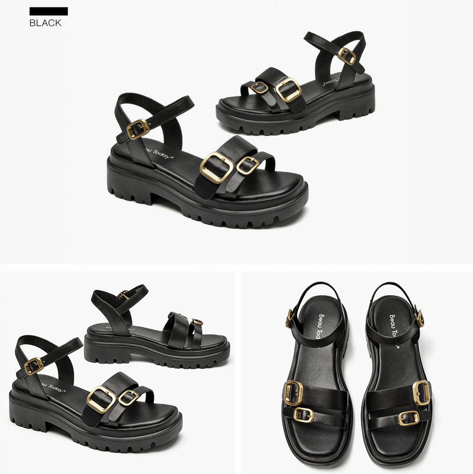 leather sandal color black size 5.5 for women