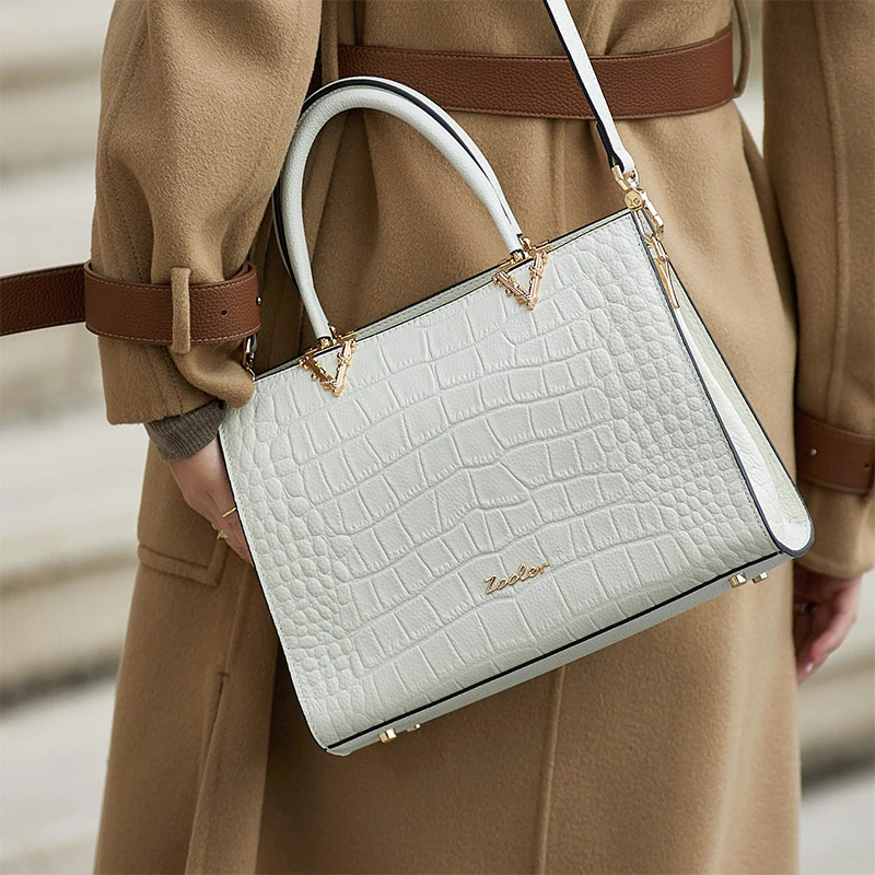 Leather Handbag Color White Medium for Women