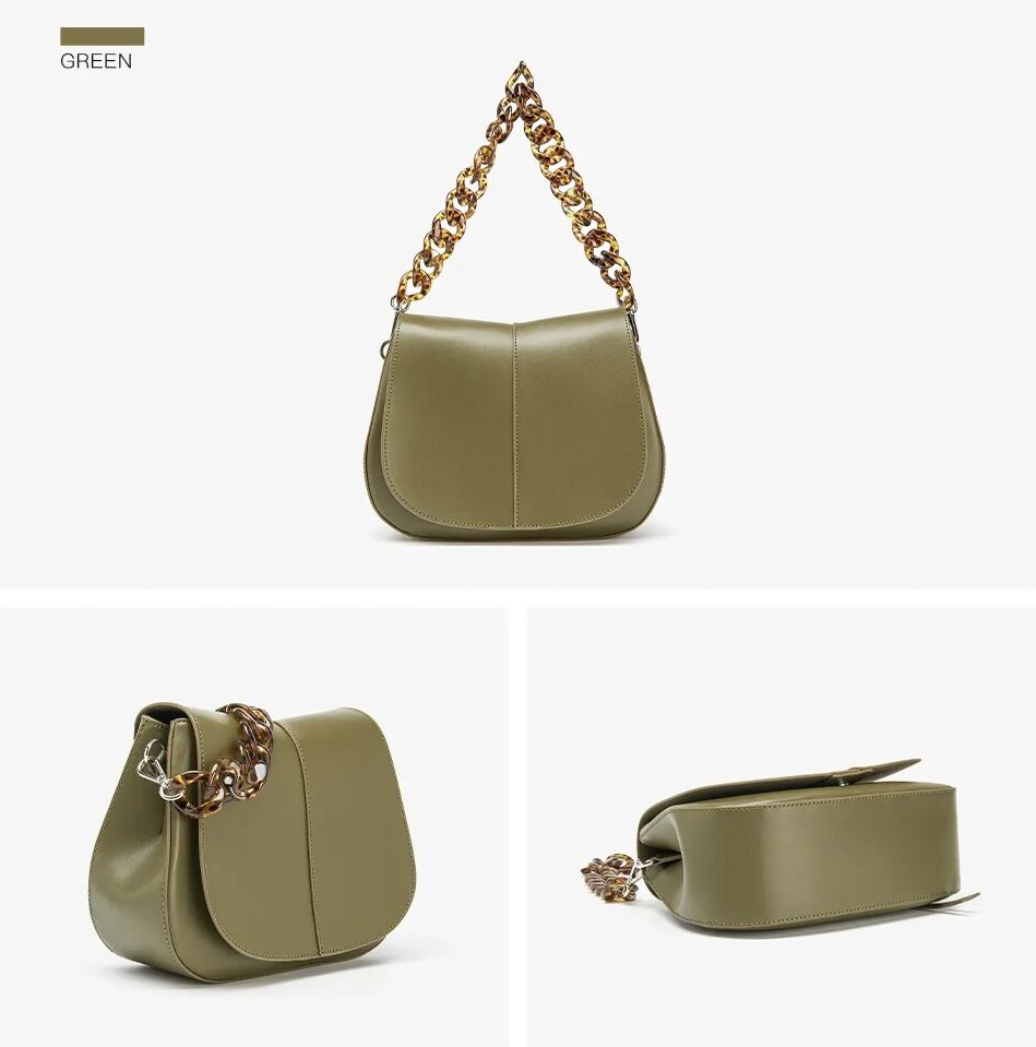 Leather Handbag Color Green Medium for Women