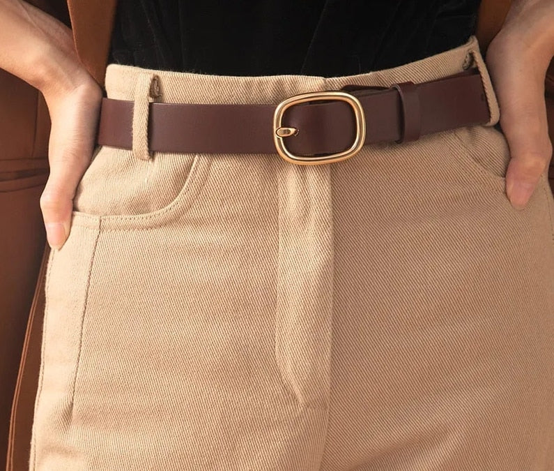 Medium Leather Belt Color Coffee for Women