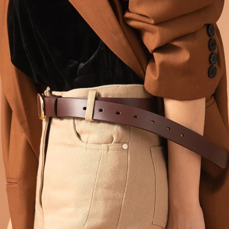 Long Leather Belt Color Beige for Women