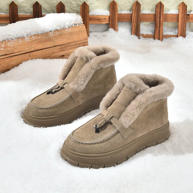 Platform Snow Boots Color Apricot Size 9 for Women