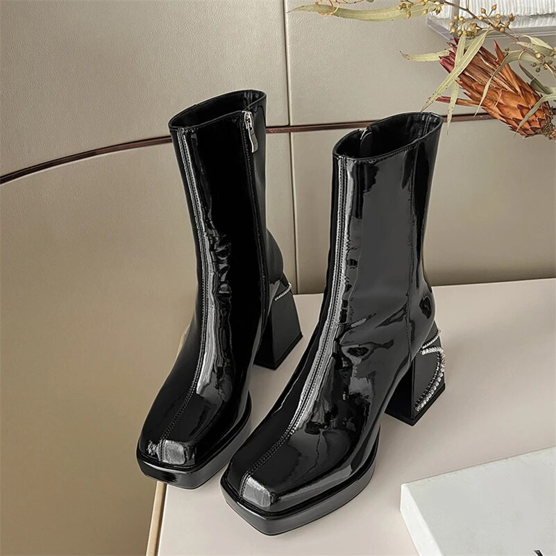 Patent Leather Boots Color Black Size 4.5 for Women