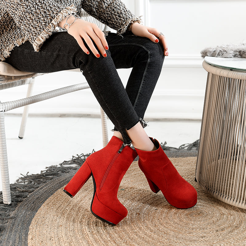 Ankle Length Boots Color Red Size 10 for Women
