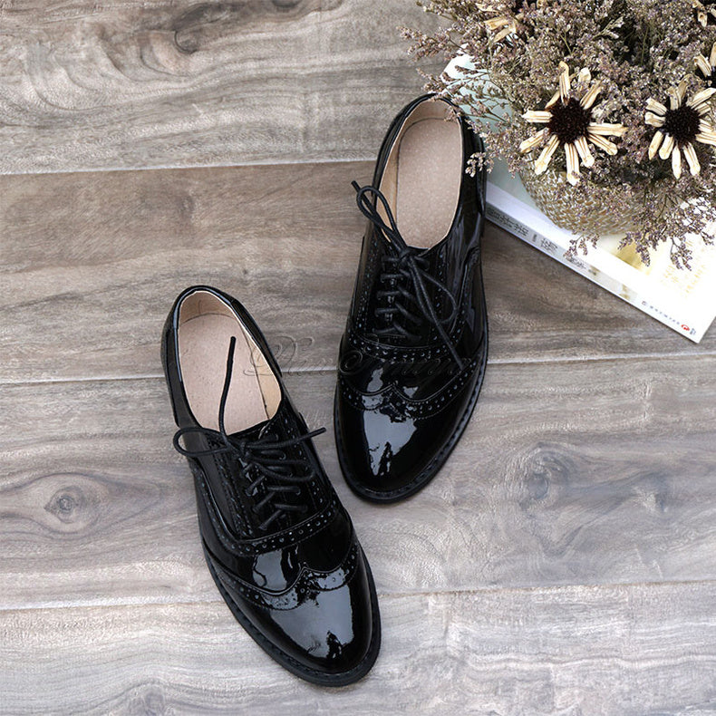 leather patent oxfords shoes color black size 10 for women