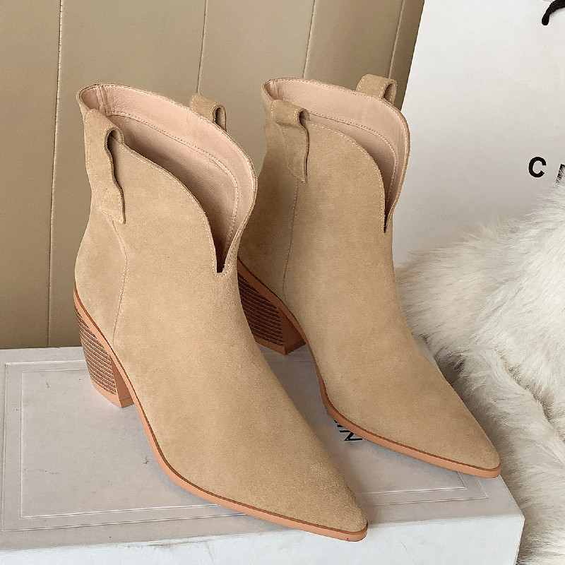 Pointed Toe Boots Color Beige Size 4.5 for Women