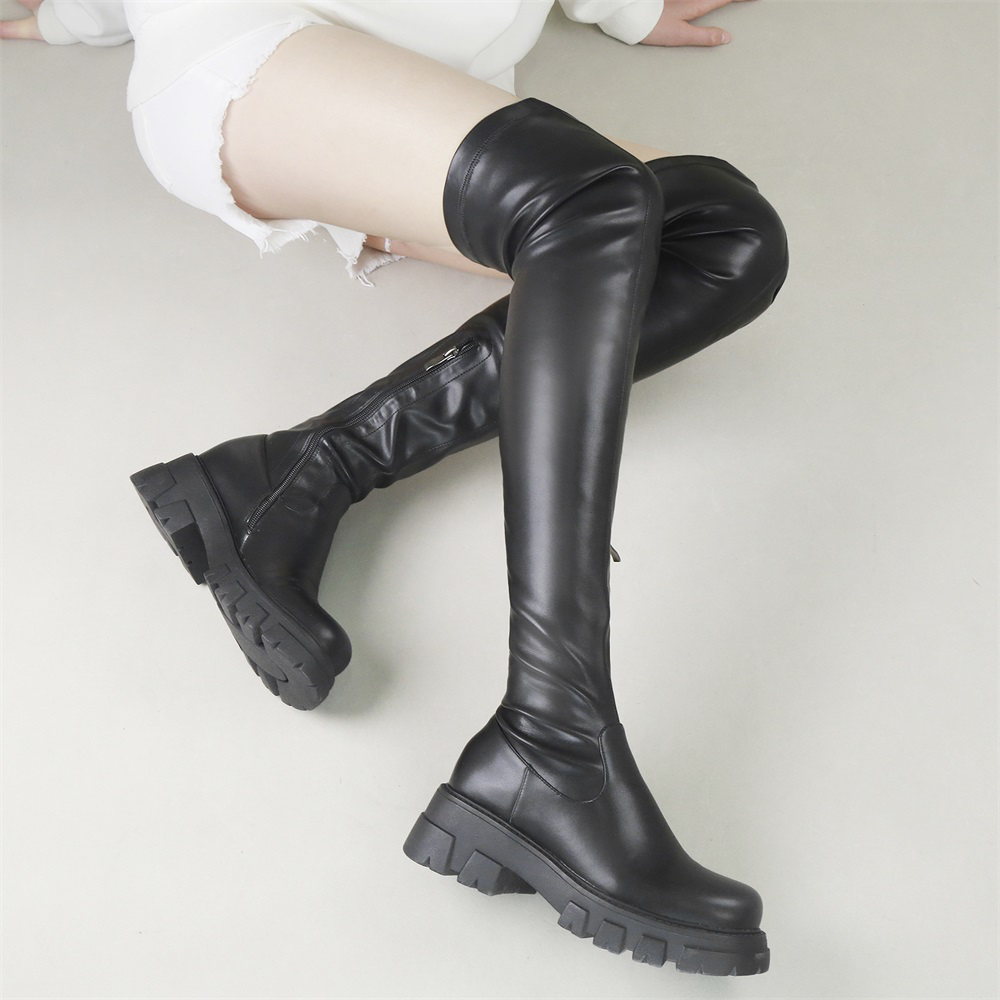 Over-the-Knee Elastic Boots Color Black Size 5.5 for Women