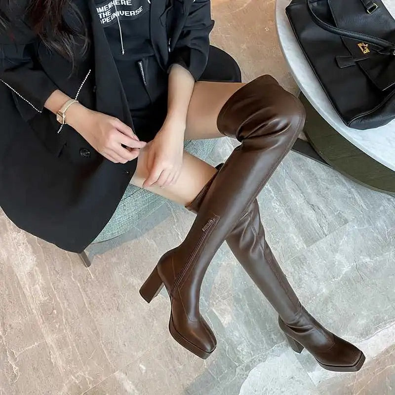 Autumn Long Boots Color Brown Size 6 for Women