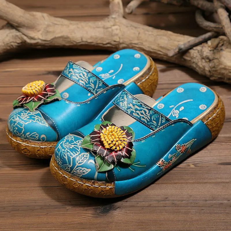 Leather Mules Shoes Color Blue Size 5.5 for Women
