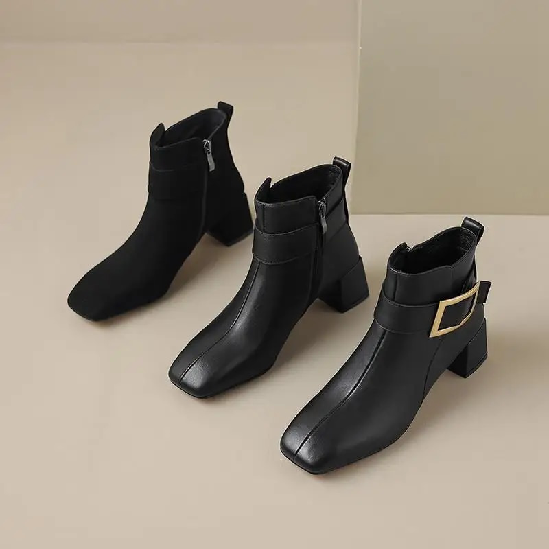 Leather Boots Color Black Size 5 for Women
