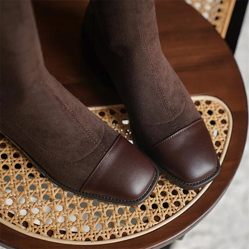 Square Toe Boots Color Brown Size 6 for Women
