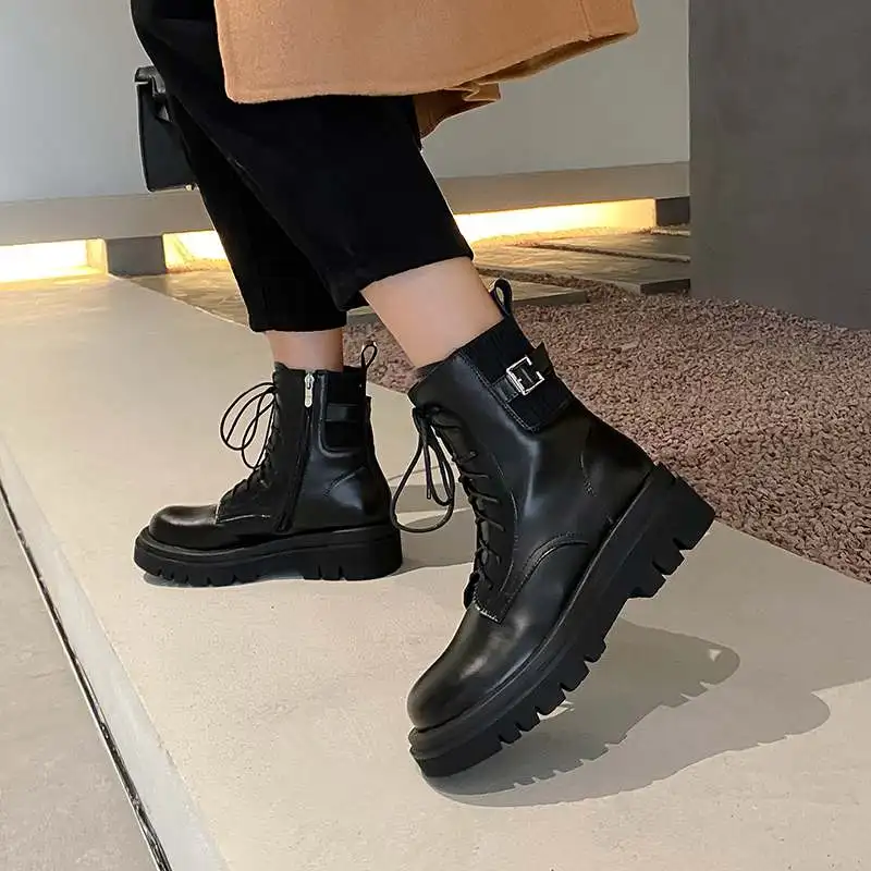 Leather Boots Color Black Size 6 for Women