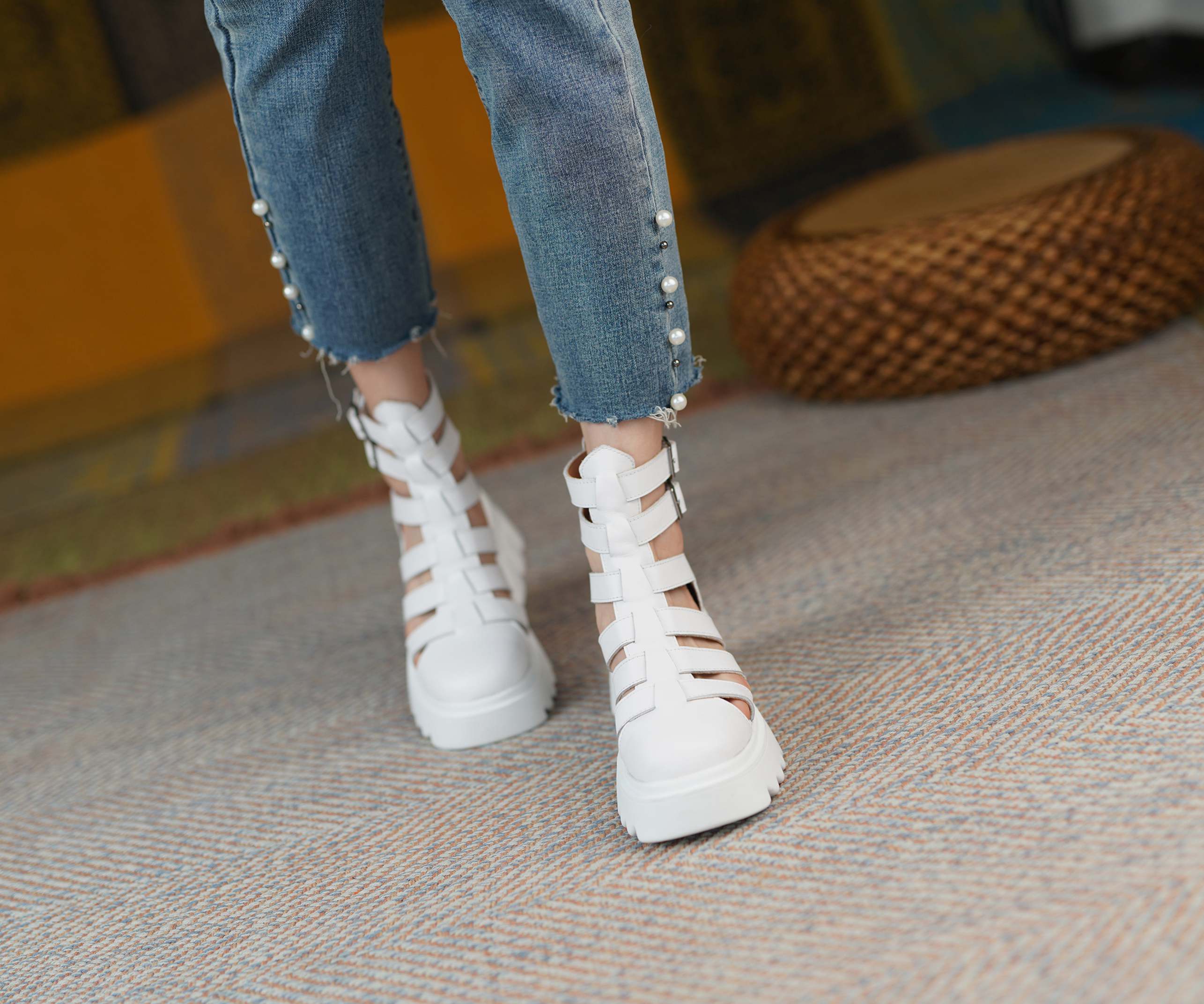 Leather Boots Color White Size 7 for Women